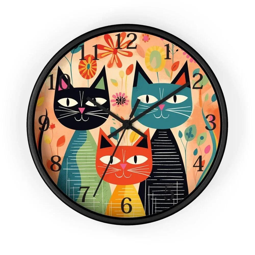 Retro Cat Clock, Vintage-Inspired Midcentury Feline Wall Clock